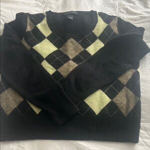Women’s Cashmere Argyle Crewneck Sweater - Black, Brown, Cream